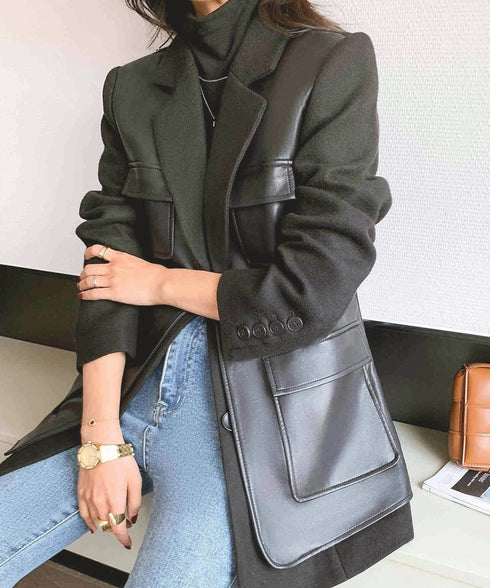 Faux Leather Panel Tailored Jacket
